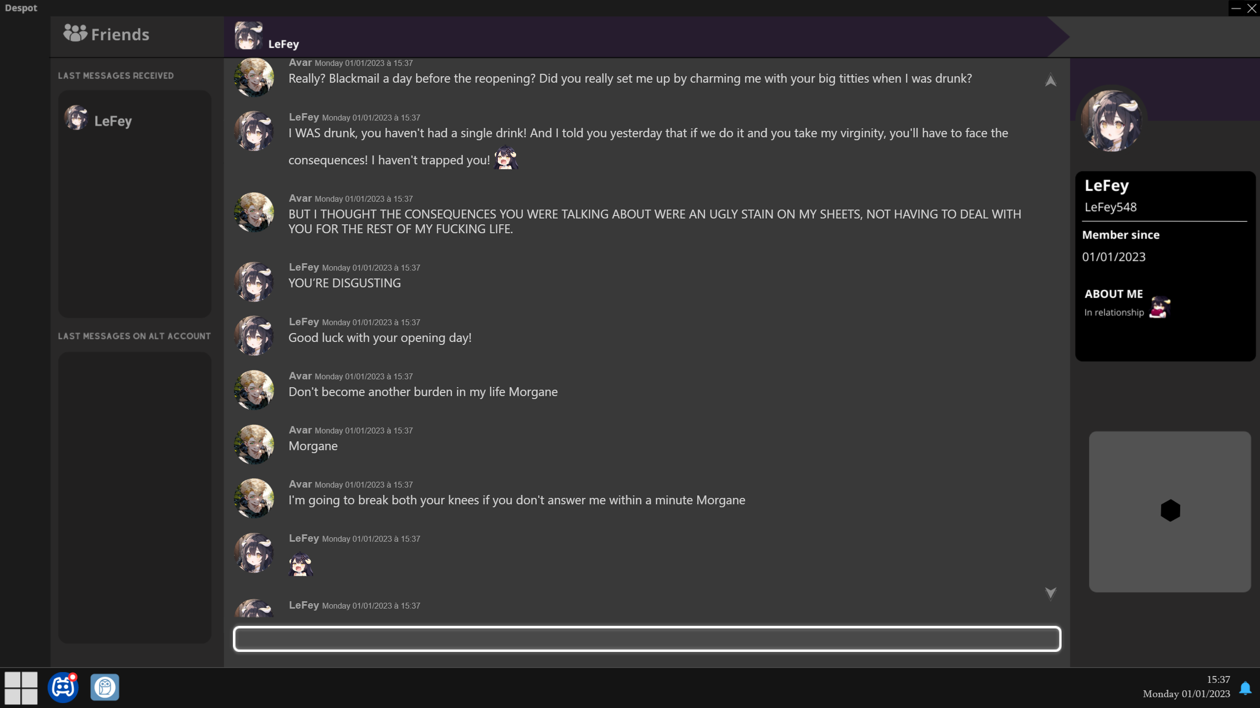E-Thots : A NTR Game Set in a 100% PC Interface